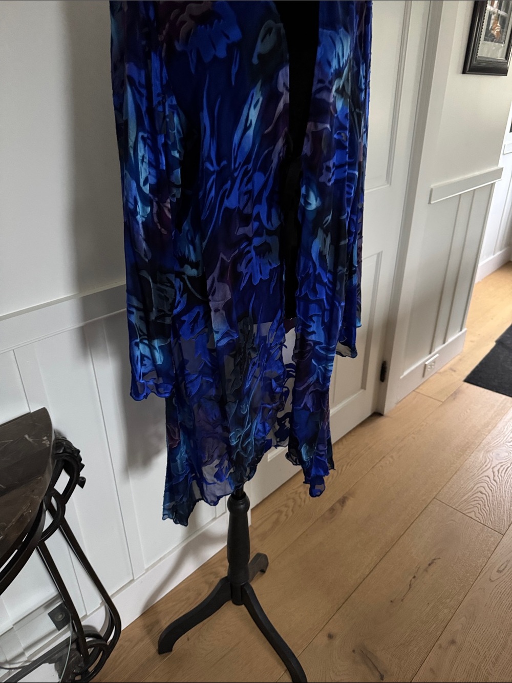Blue & Purple Sheer Velvet Burnout Floral Duster Kimono - Picture 6 of 6